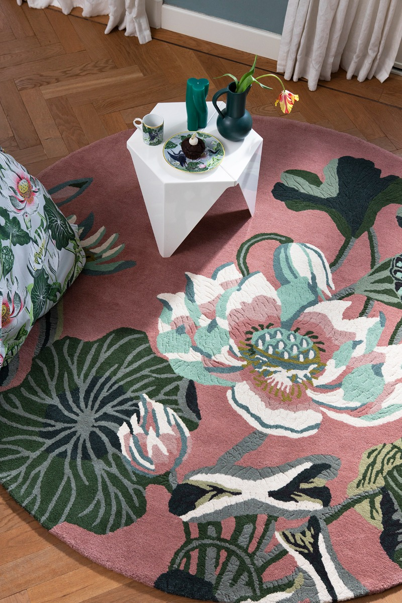 Waterlily stoffig roze rond vloerkleed | Maat: Ø 150 cm
