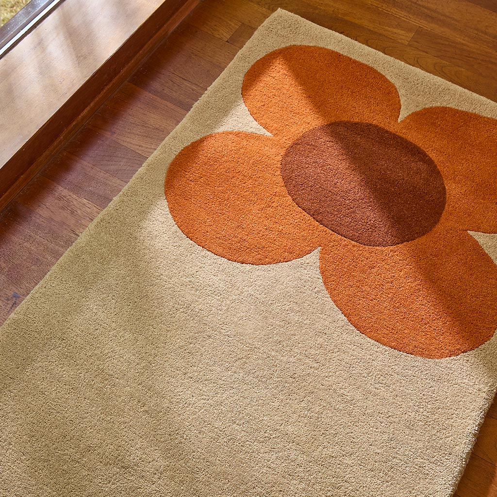 Tapis Flower Placement citrouille écru premium
