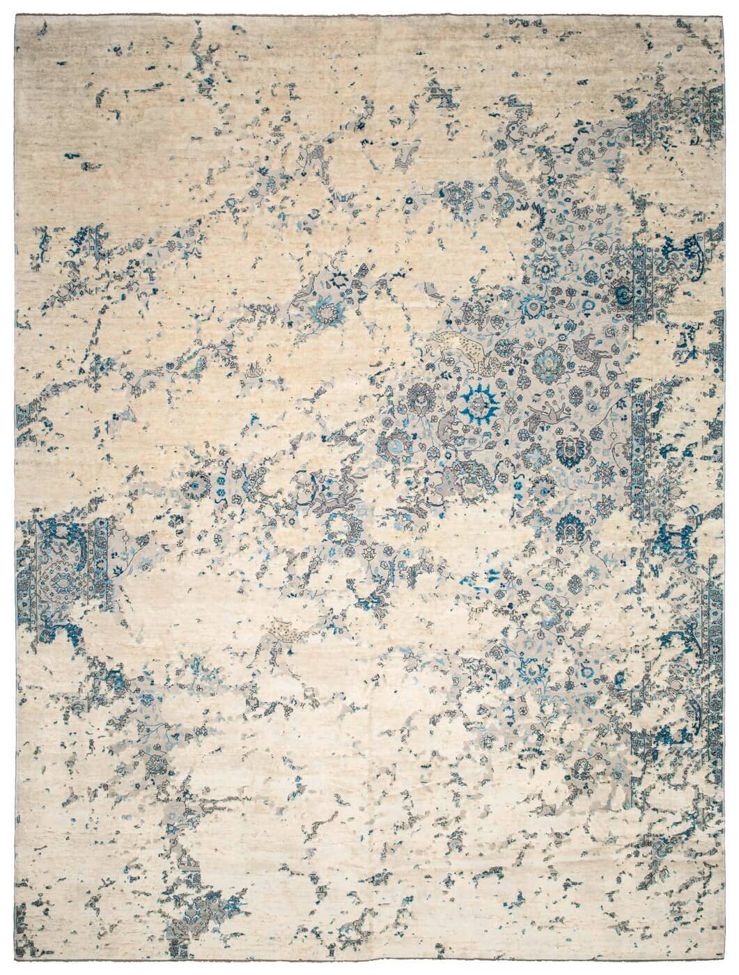 Tapis Kirman Jungle Aerial blanc en soie | Taille: 250 × 300 cm