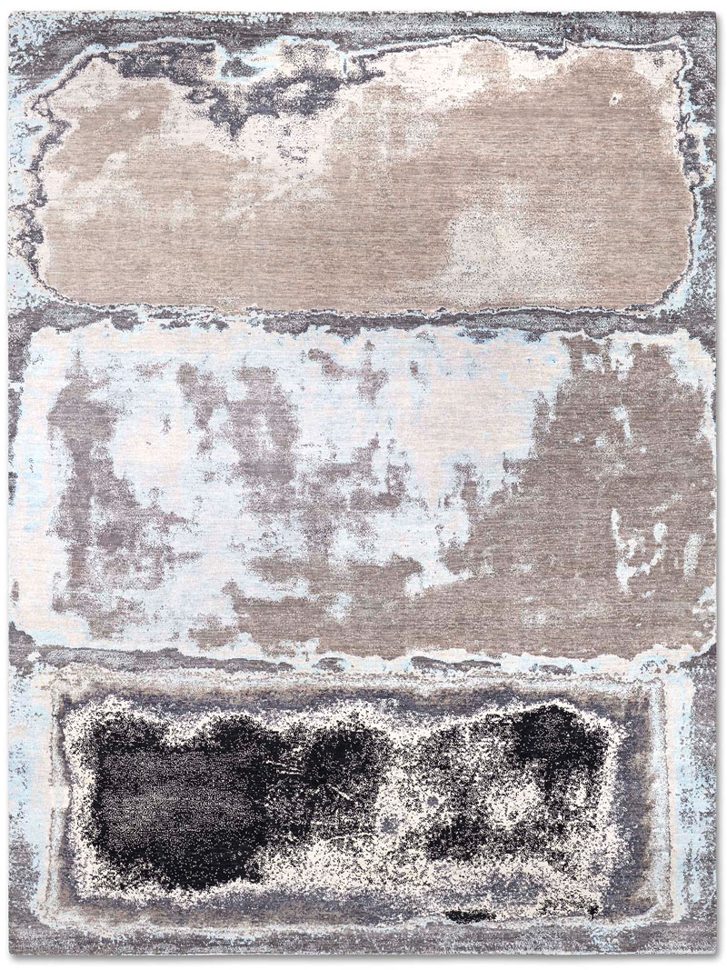 Zilver grijs abstract handgemaakt luxe vloerkleed