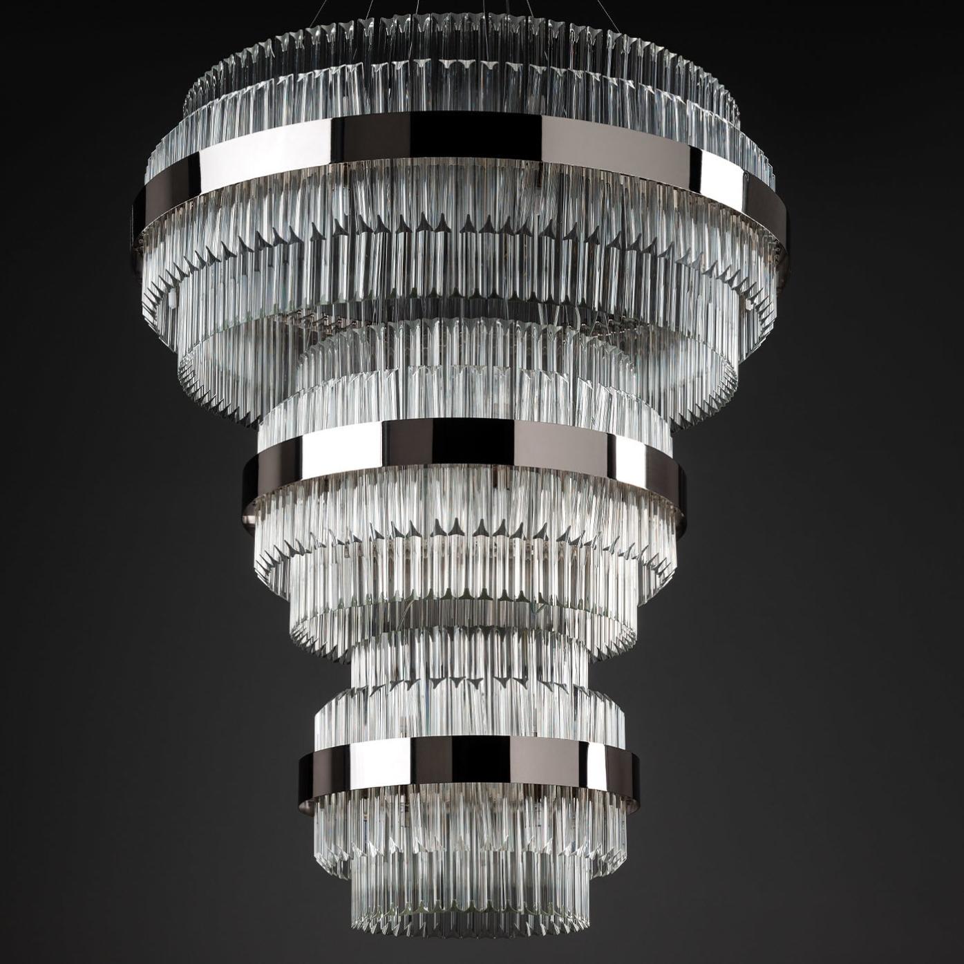 Lustre rond en nickel poli avec verre Triedro