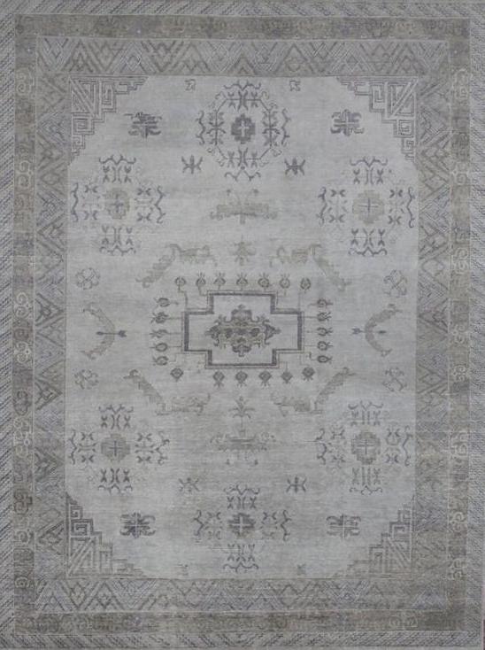 Tapis noué à la main Khotan laine gris
