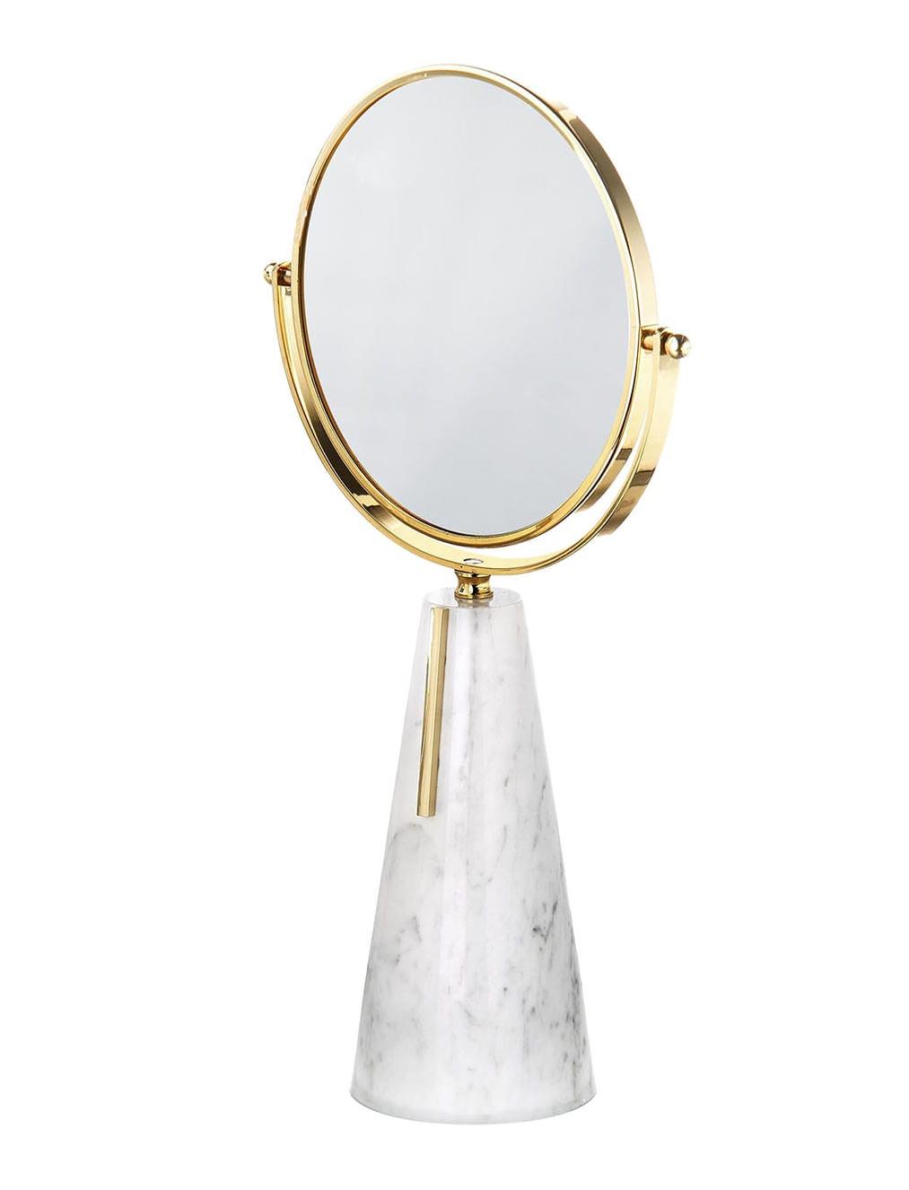 Miroir de table en marbre de Carrare laiton or 24 carats