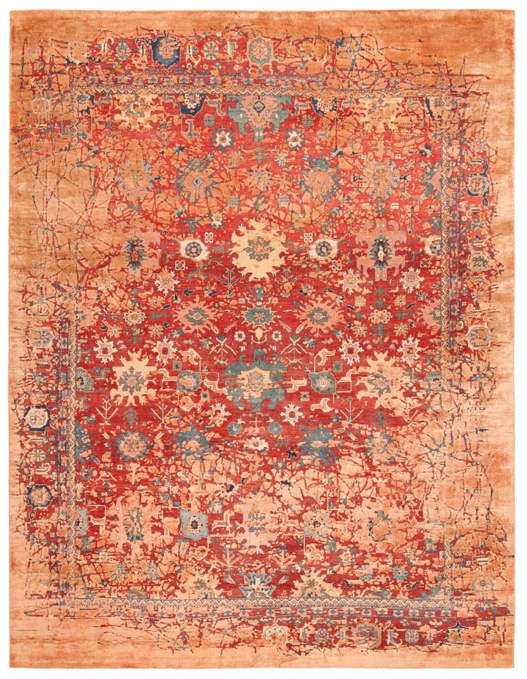 Bidjar Kingscross Pleasure rood oranje zijden tapijt | Maat: 200 × 300 cm