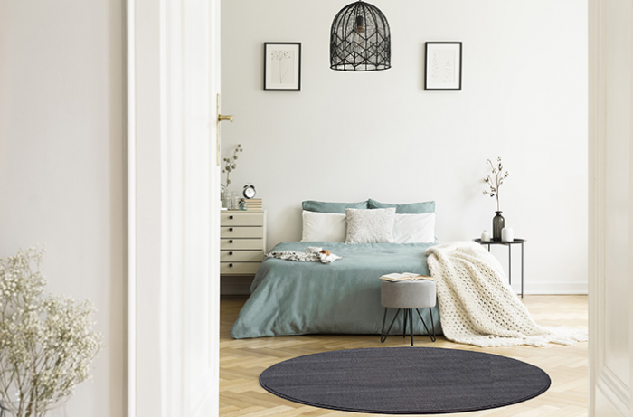 Queen grijs rond vloerkleed