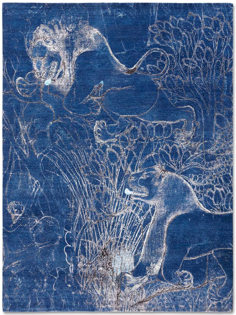 Two Lions Navy handgeweven tapijt | Maat: 274 × 365 cm