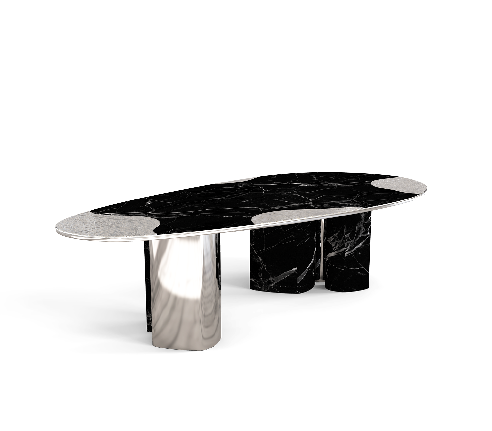 Athena Nero marmer en zilveren eettafel