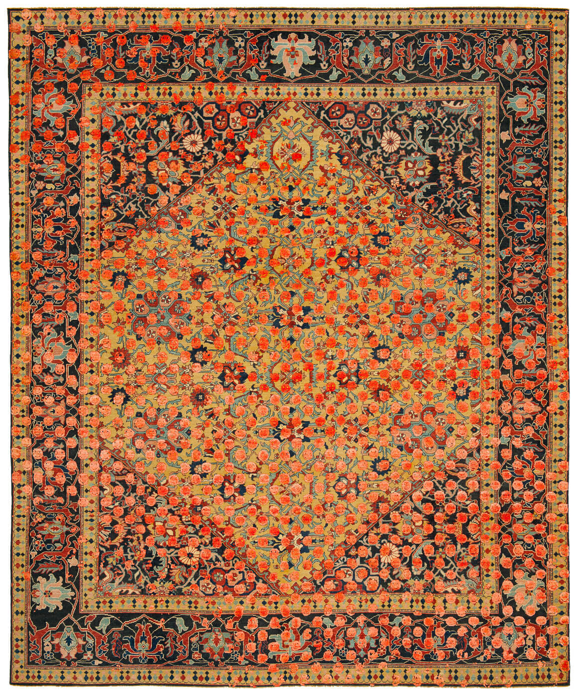 Tapis Serapi Queensbury Smiley Raved jaune orange néon en soie