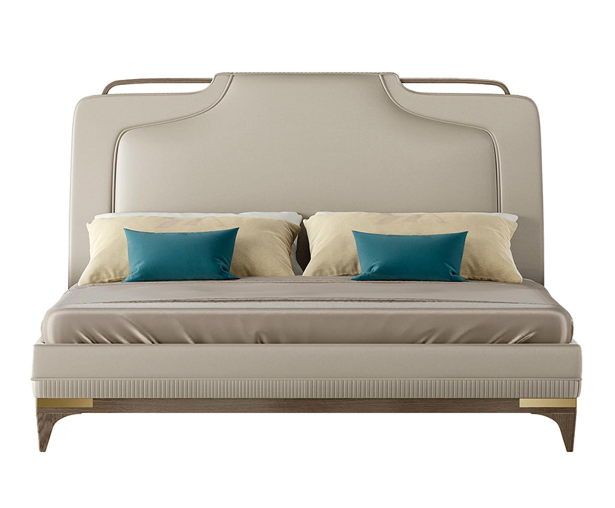 Beige lederen bed | Matrasmaat: 200 × 200 cm