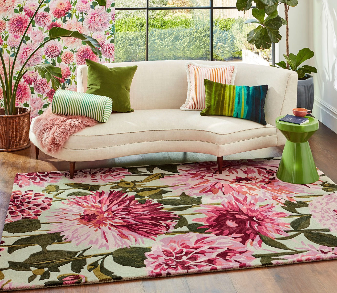 Dahlia fuchsia/palm vloerkleed | Maat: 250 × 350 cm