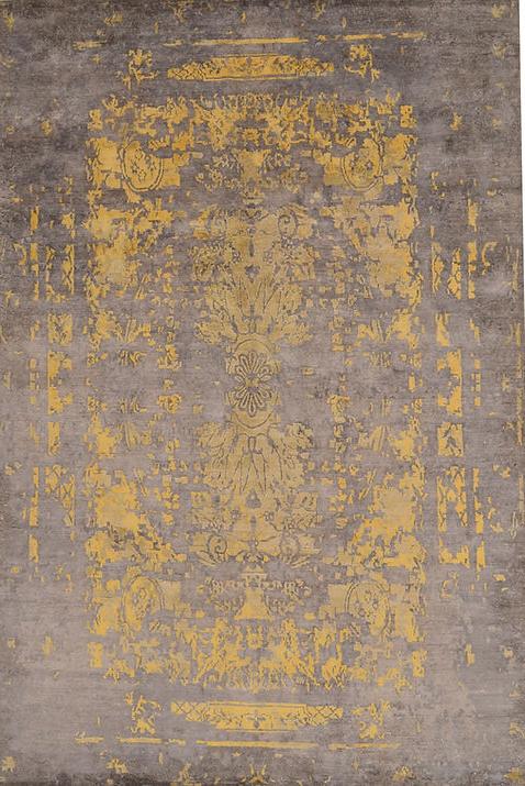 Tapis noué à la main en soie de bambou jaune