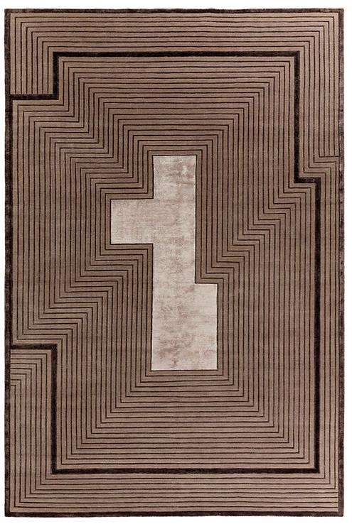 Tapis noué à la main cadre brun laine & viscose