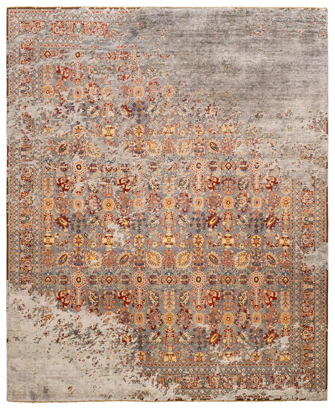 Tabriz Canal Raved grijs donkergrijs zijden tapijt | Maat: 300 × 400 cm