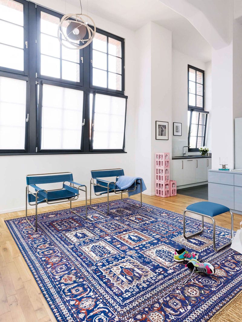 Mughal blauw handgemaakt luxe vloerkleed
