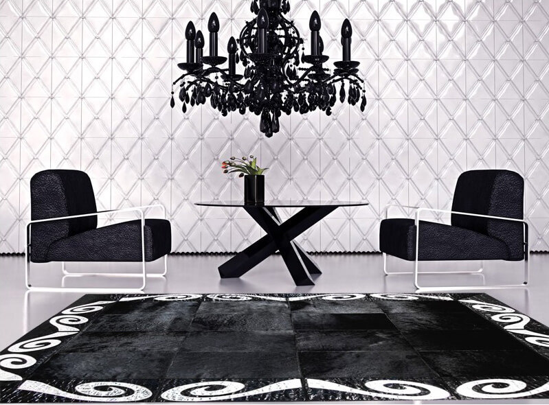 Tapis en peau de vache noir et argent | Taille: 250 × 360 cm