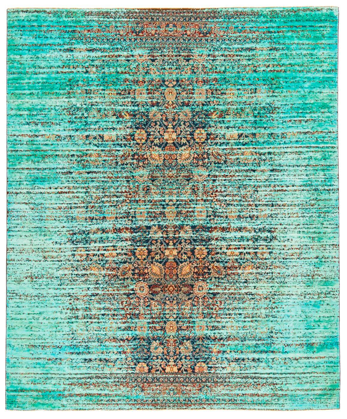 Tabriz Canal Stomped marineblauw neonphirozi zijden tapijt | Maat: 200 × 300 cm