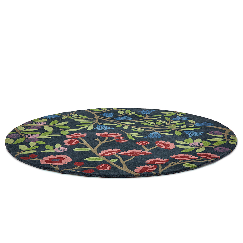 Foraging indigo rond vloerkleed