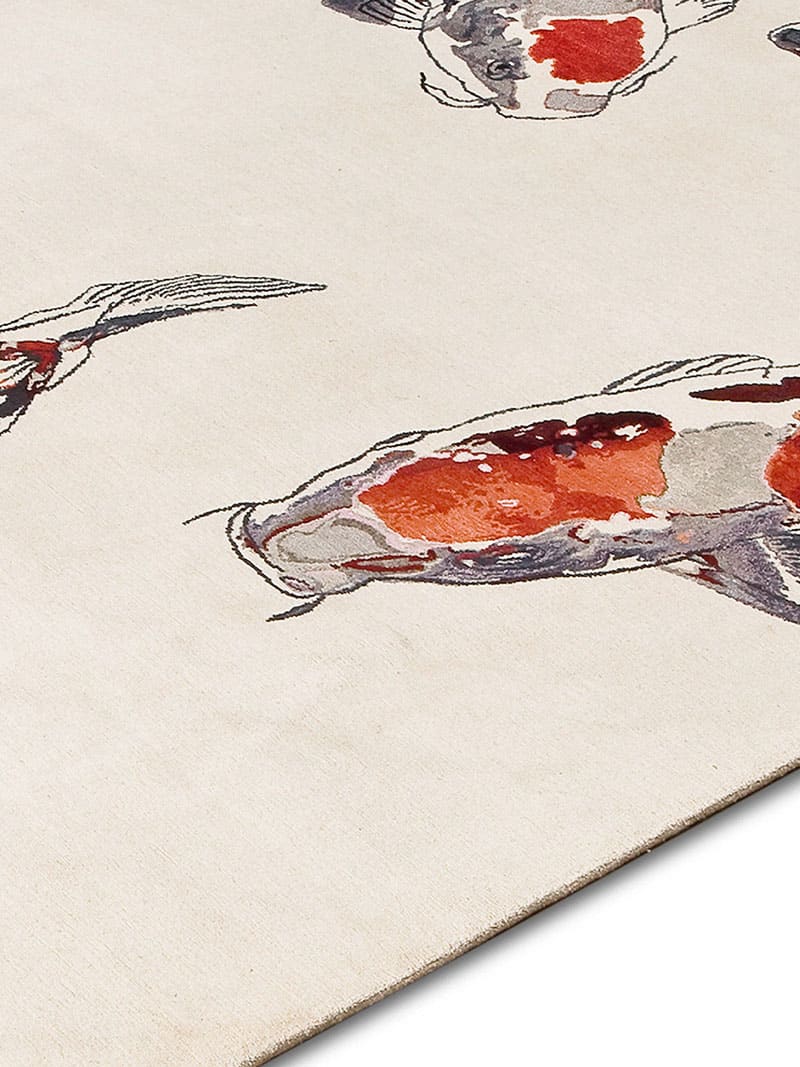 Tapis de luxe noué à la main Fish Original sur blanc