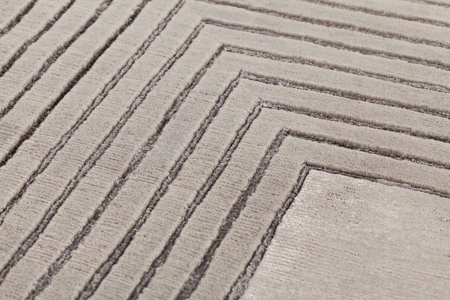 Tapis noué à la main cadre beige laine & viscose