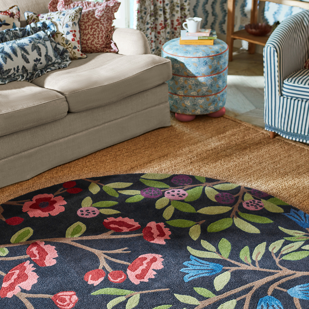 Foraging indigo rond vloerkleed