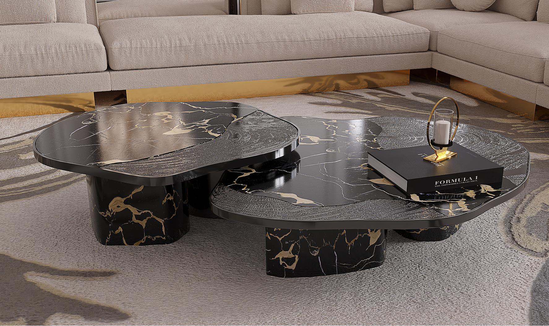 Ensemble de tables Athena marbre Portoro & onyx
