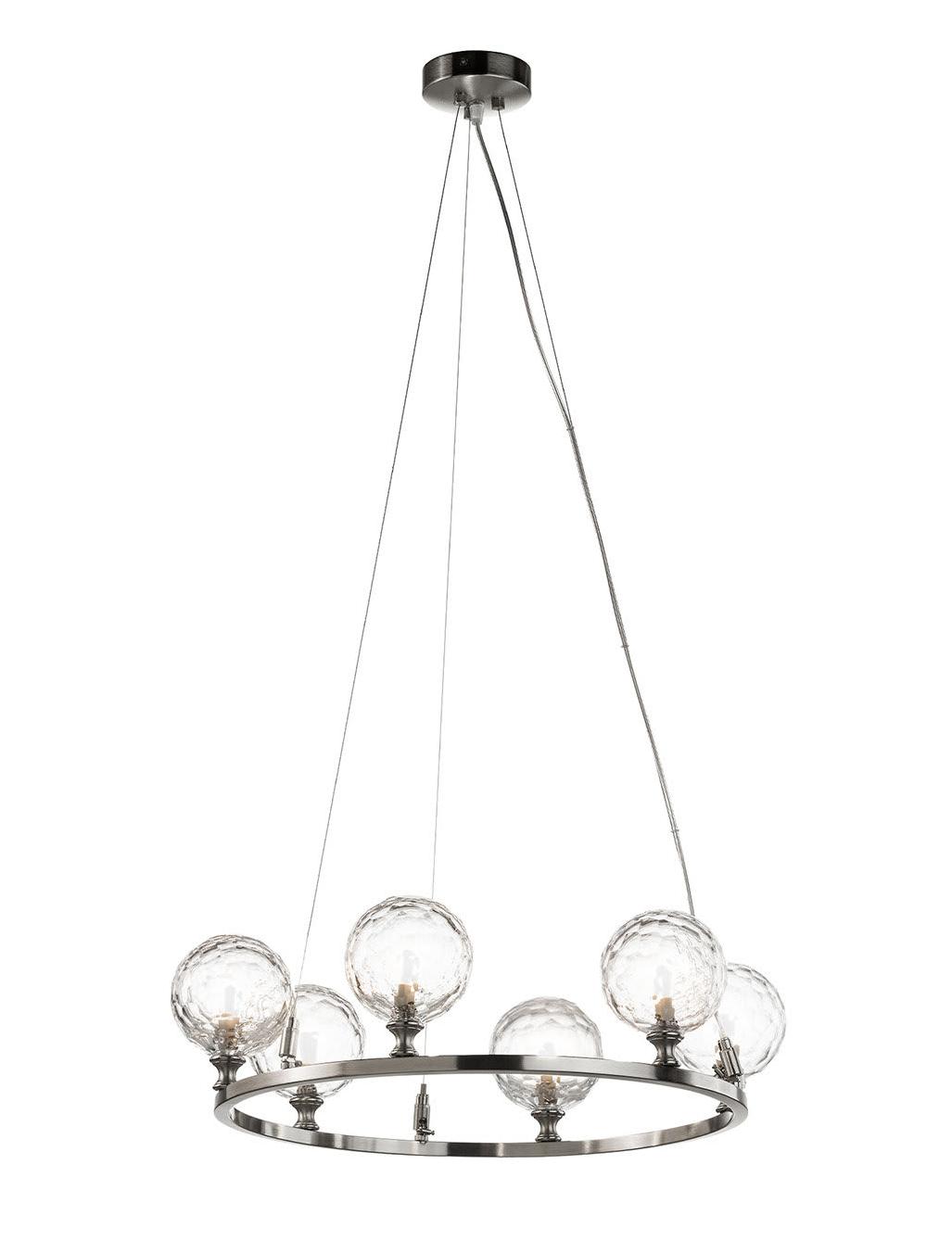 Lustre 6 lumières en nickel avec cristal taillé main