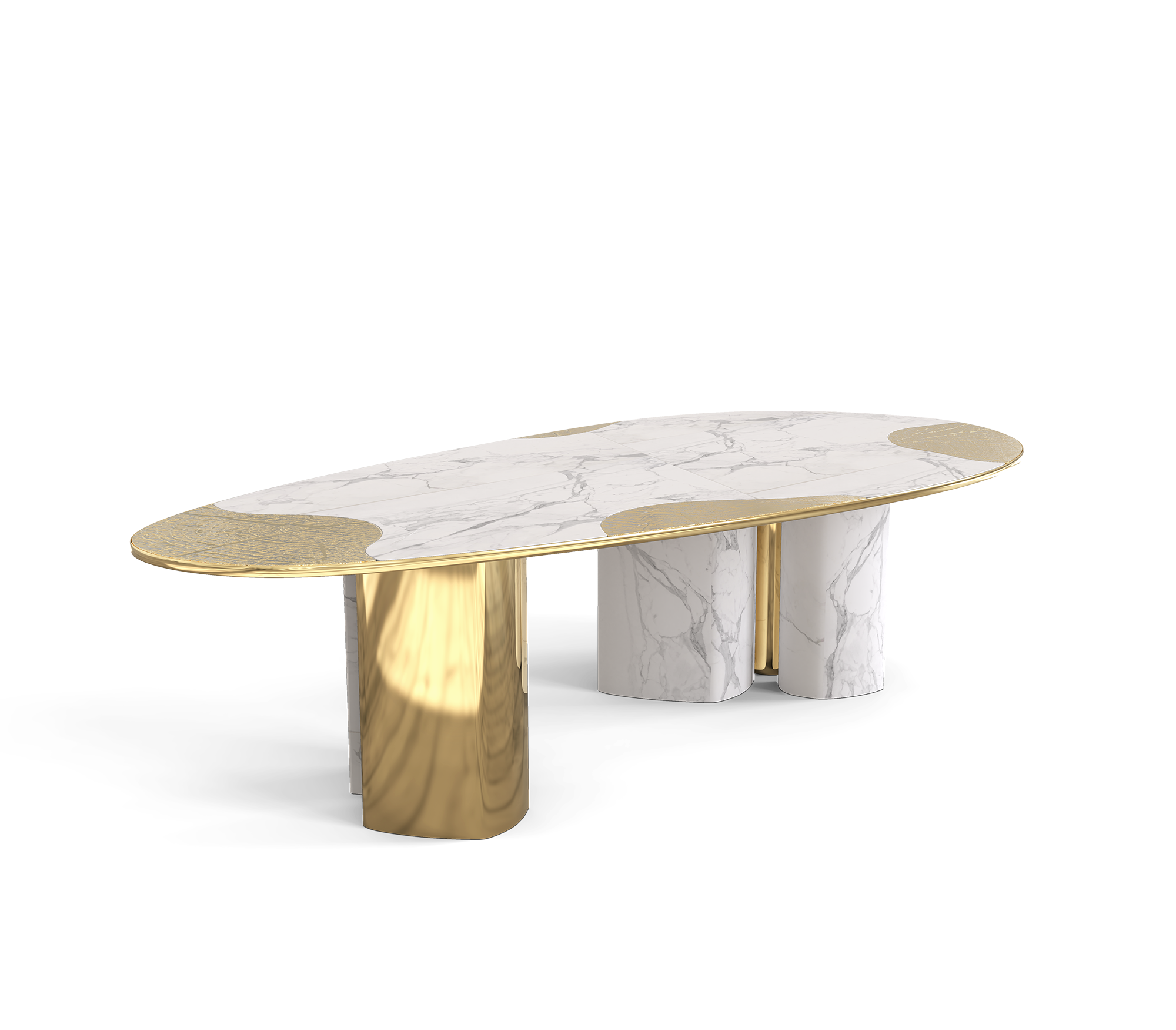Table à manger Athena en marbre de Carrare et or