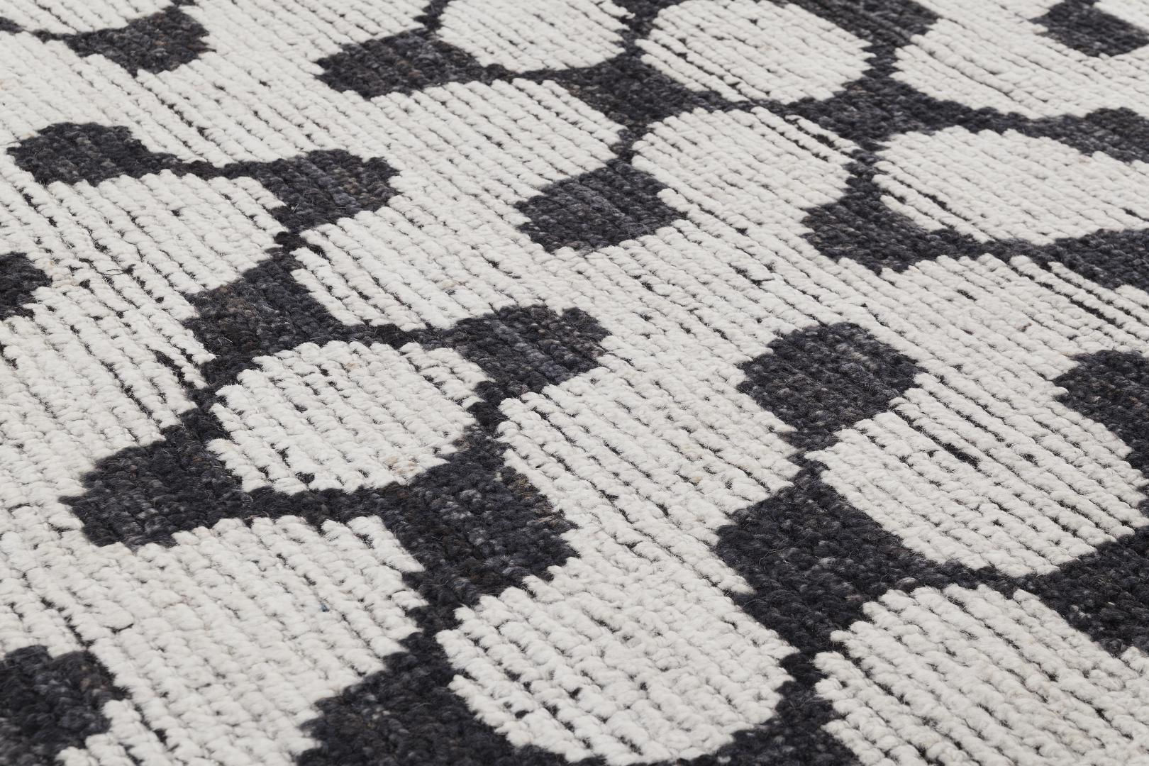 Tapis noué à la main Puzzle noir et blanc