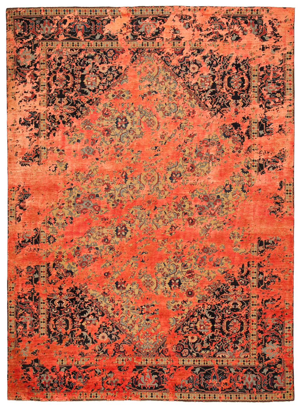 Serapi Queensbury Double Sky wit neonoranje zijden tapijt | Maat: 250 × 300 cm