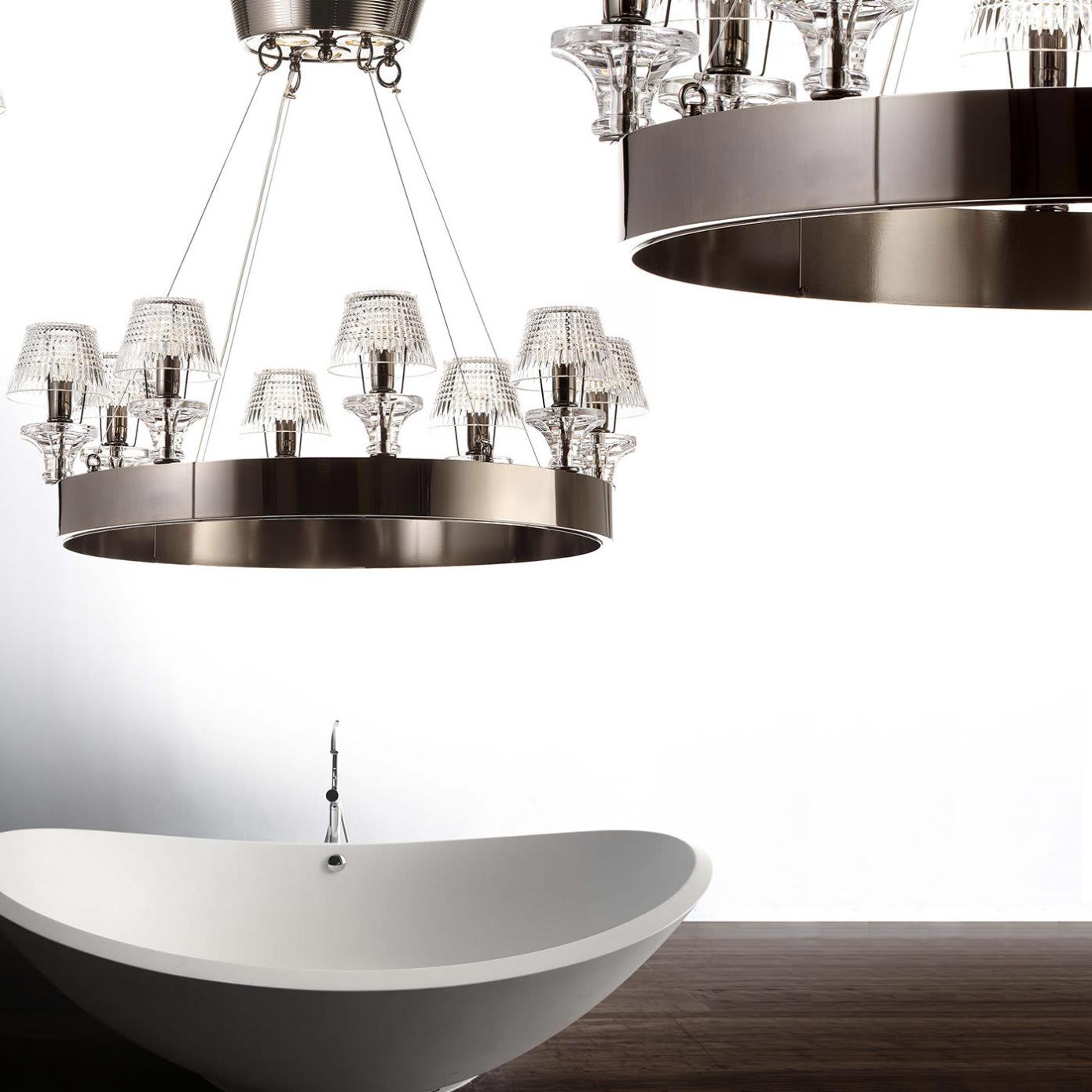 Lustre en nickel noir avec abat-jours en cristal