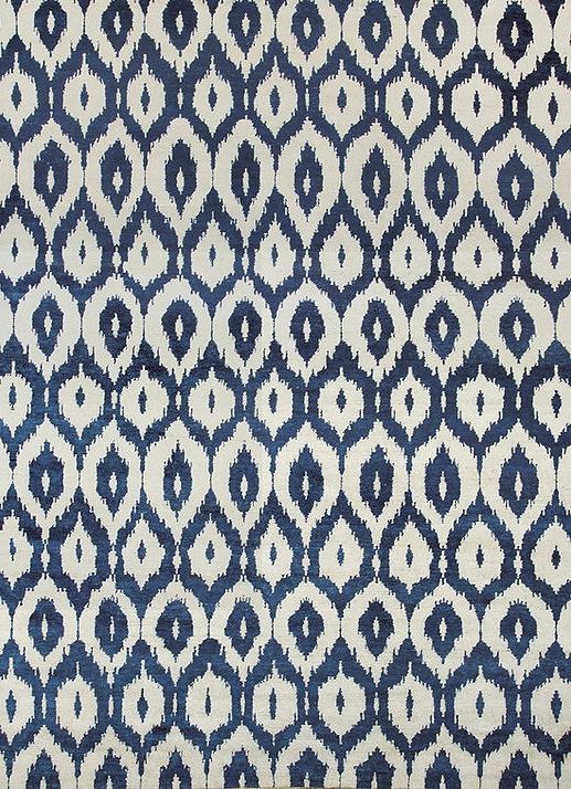 Ikat handgeknoopt wol blauw vloerkleed
