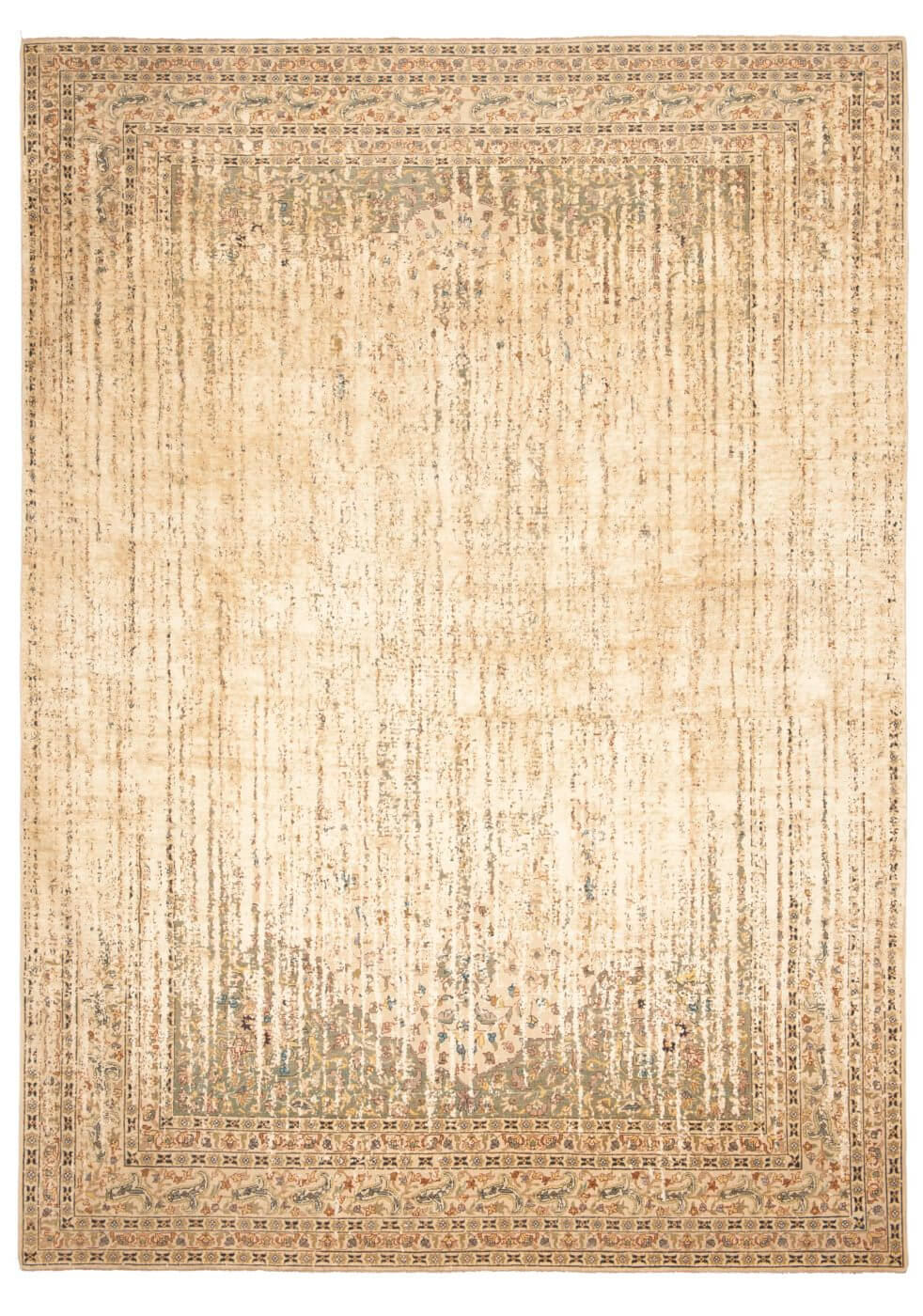 Tapis Tabriz Park Double Vendetta noir beige en soie | Taille: 300 × 400 cm