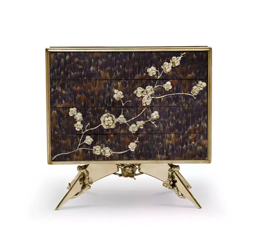 Table de nuit plumes violettes Mirage