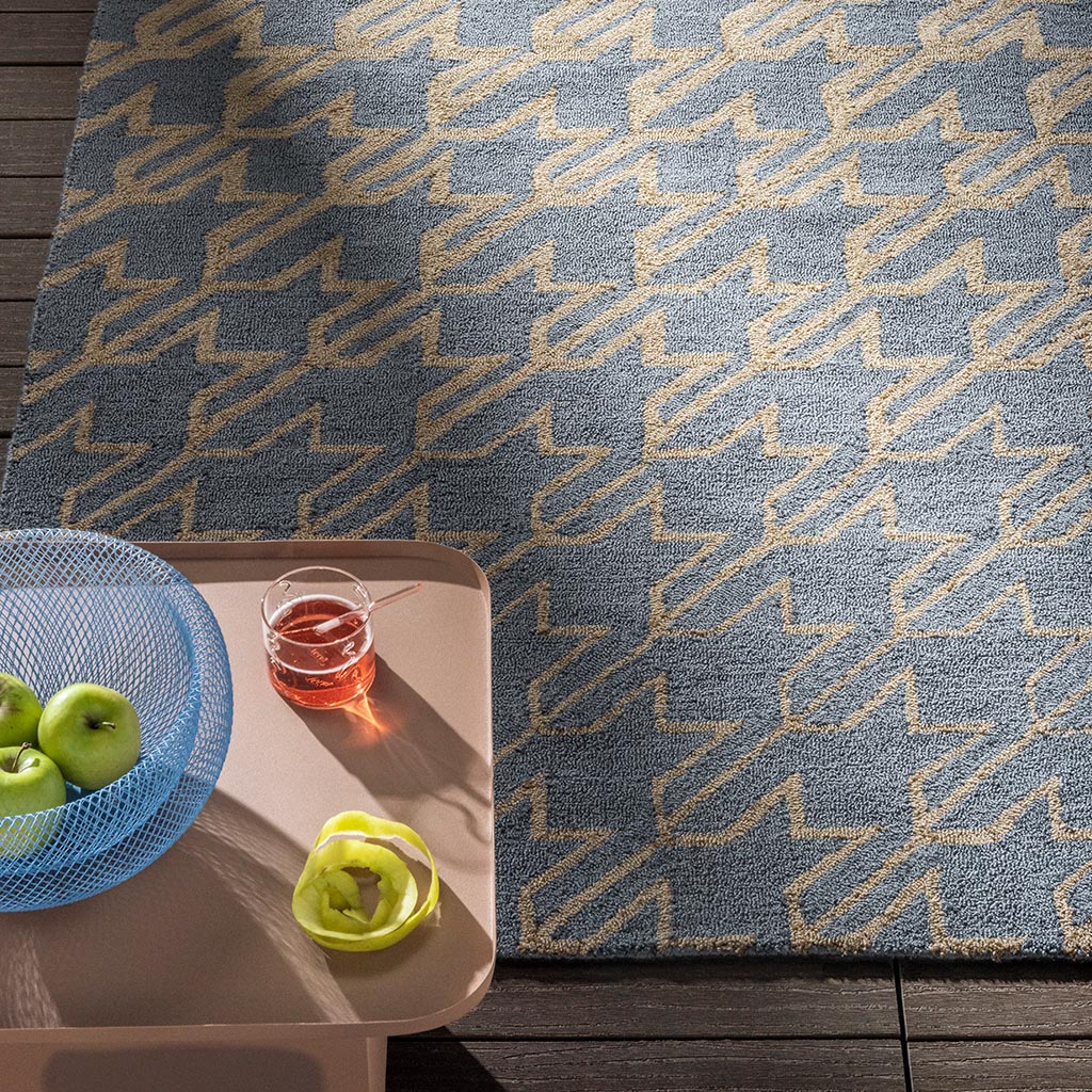 Houndstooth gewassen blauw outdoor vloerkleed