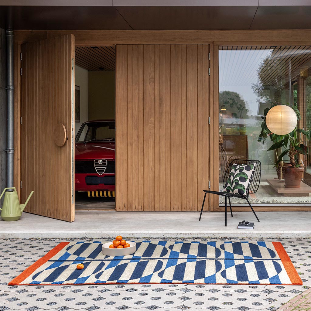 Stripy Stem azuurblauw outdoor tapijt | Maat: 140 × 200 cm