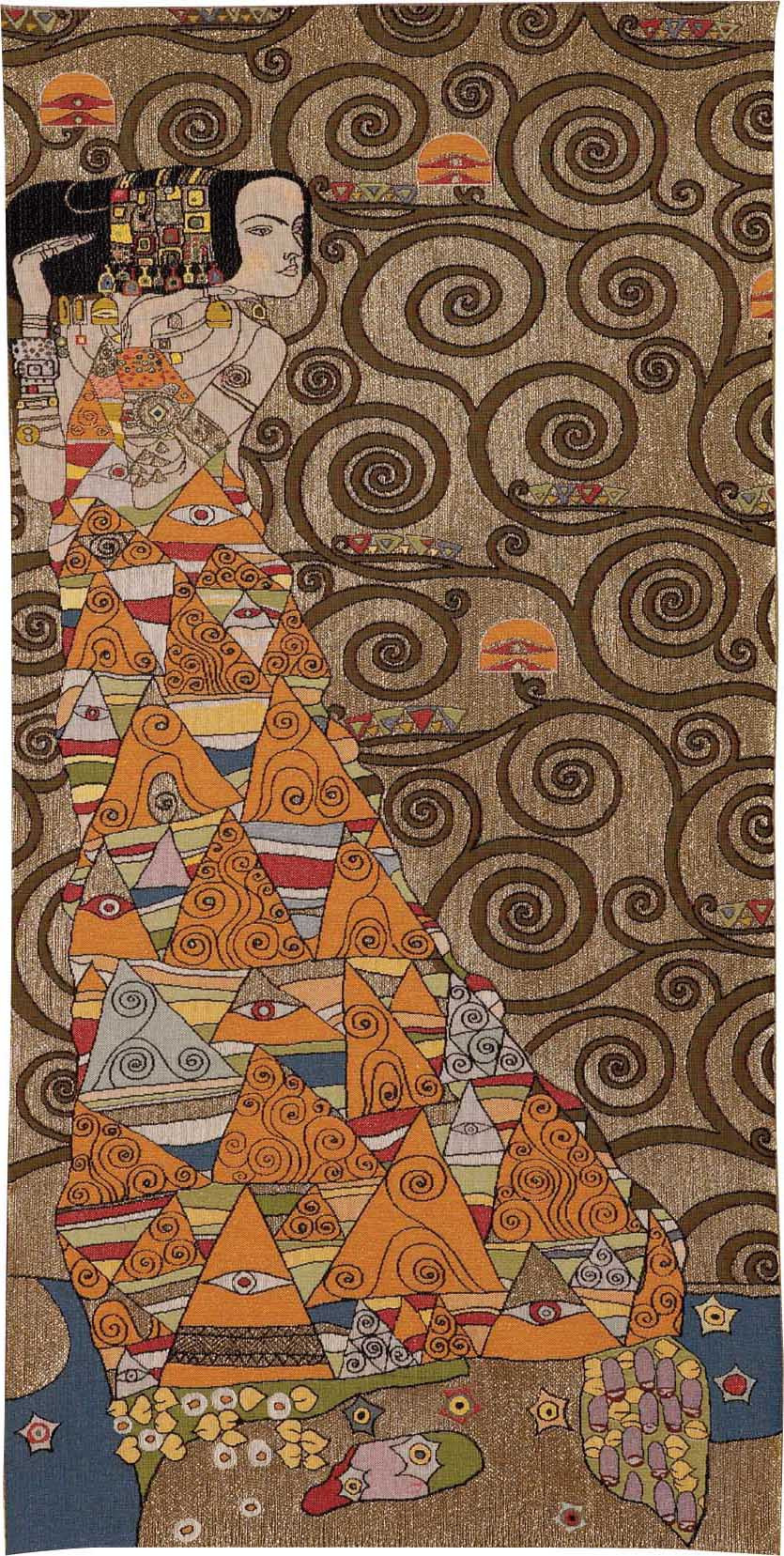 De dame van Klimt oranje links wandtapijt | Maat: 75 × 150 cm