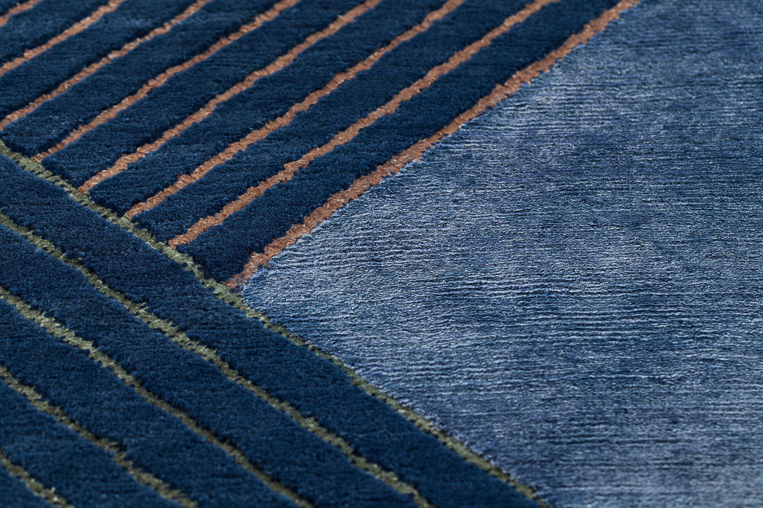 Hand Knotted blauw geometrisch wol & viscose vloerkleed