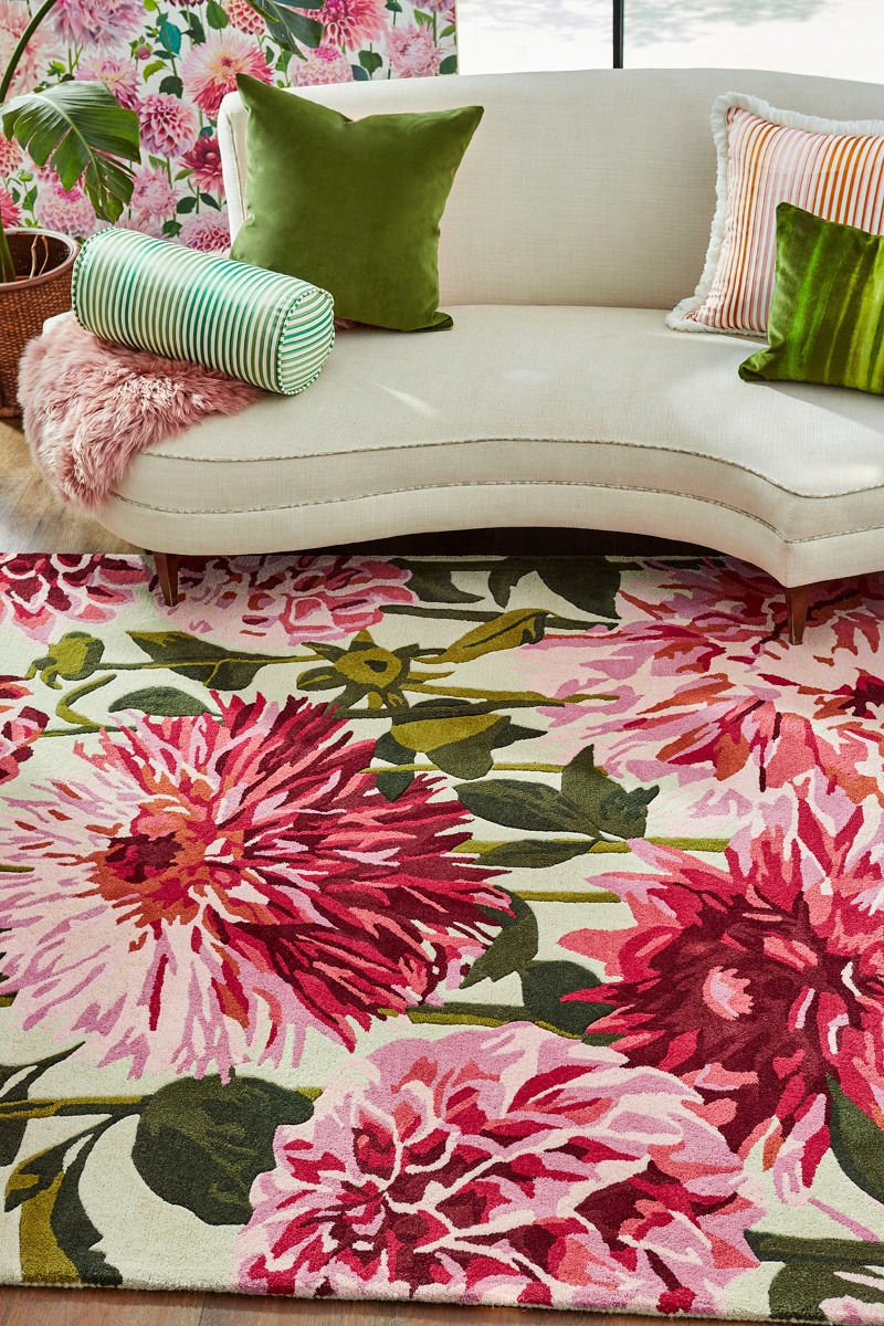 Dahlia fuchsia/palm vloerkleed | Maat: 250 × 350 cm