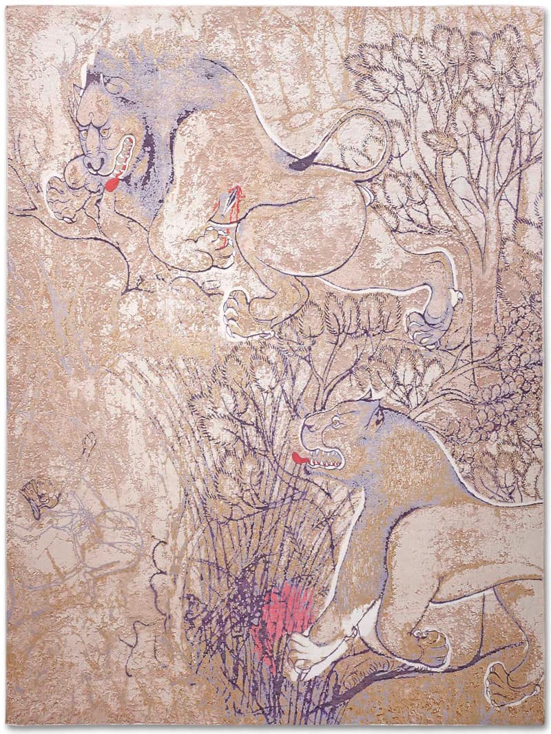 Tapis tissé main Two Lions