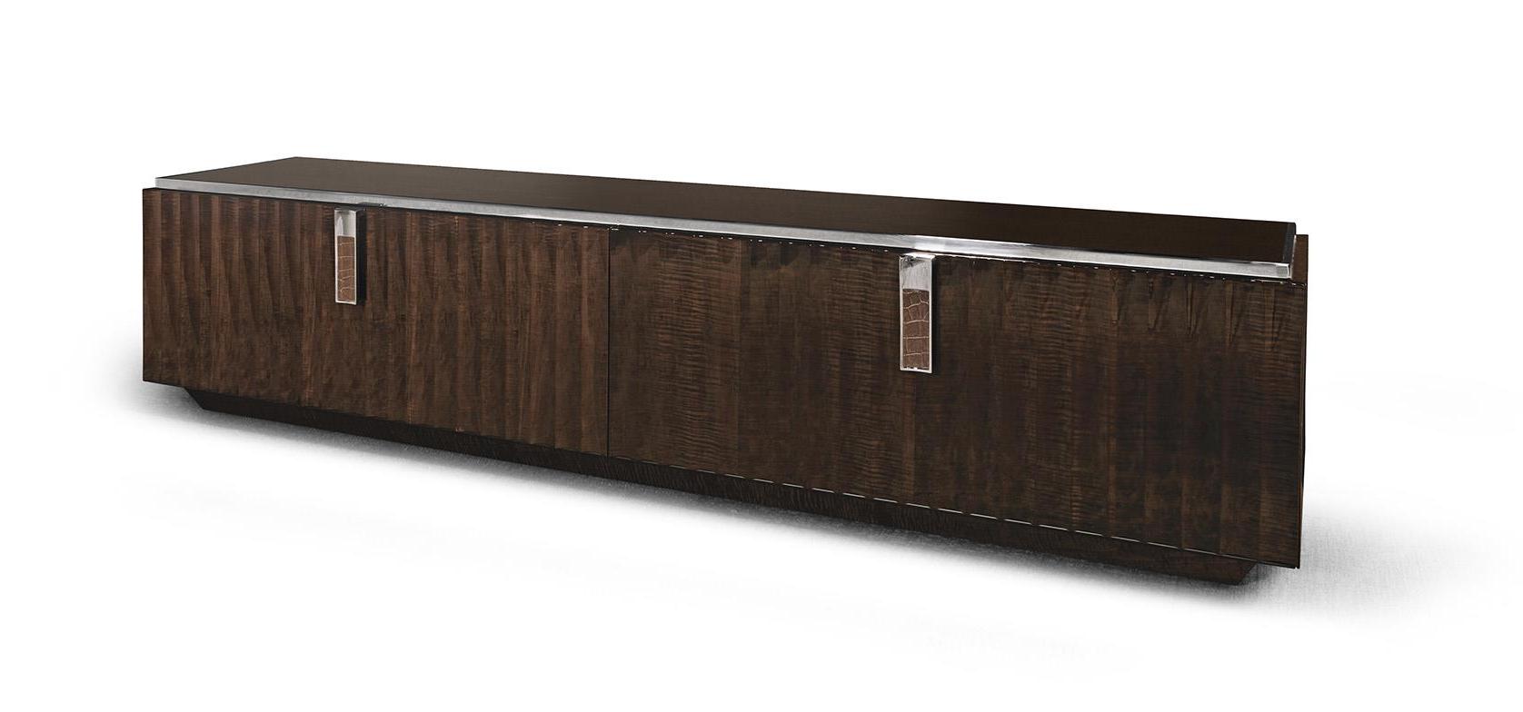 Luxe houten tv-meubel met leer en chroomdetails