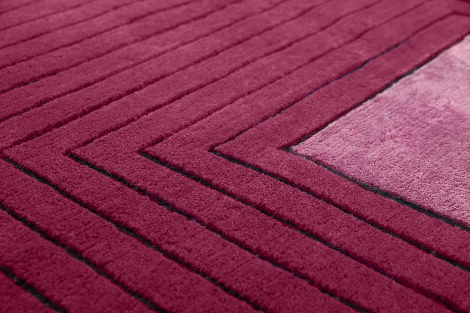 Tapis noué à la main cadre rouge laine & viscose