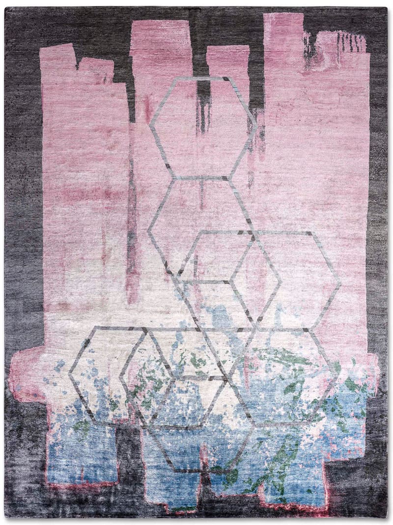 Hexagon roze handgeweven tapijt | Maat: 122 × 183 cm