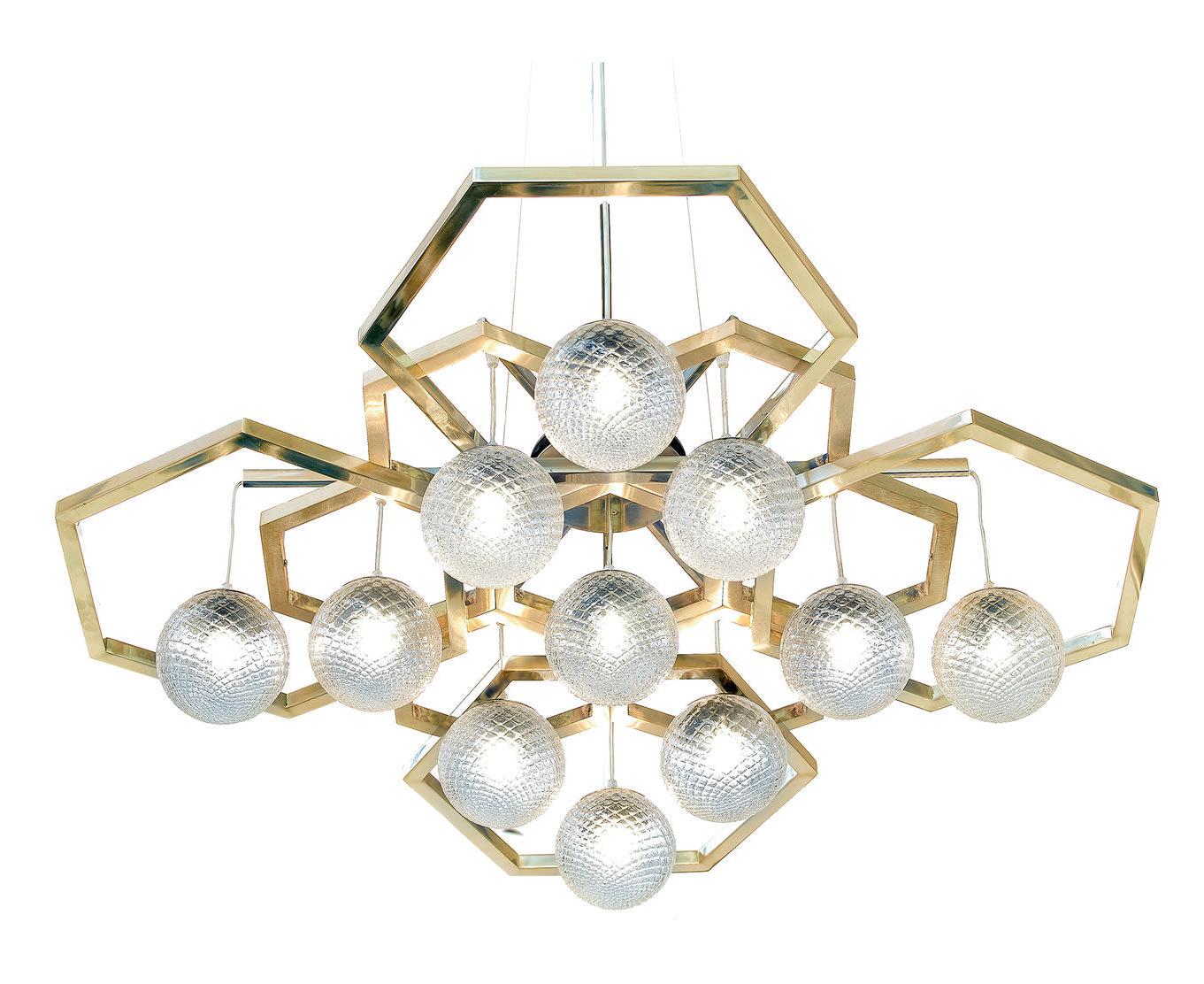 Lustre hexagonal en Murano et laiton