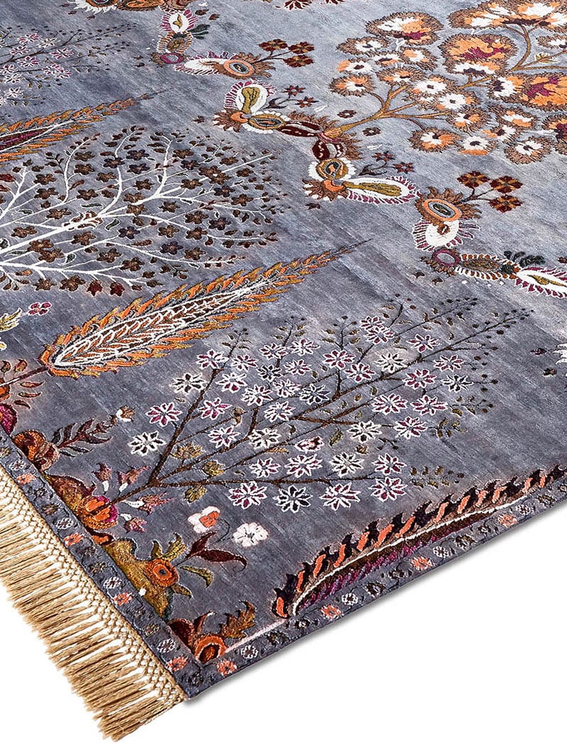 Mughal charcoal handgemaakt luxe vloerkleed