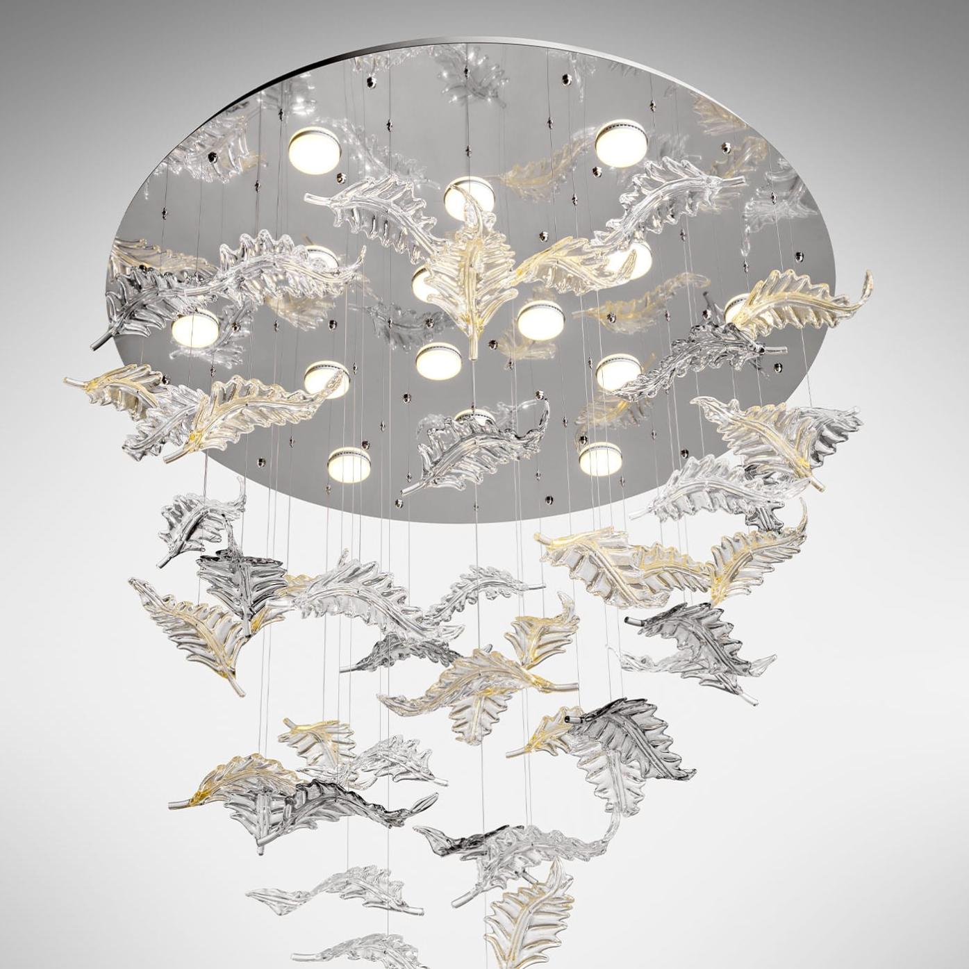 Lustre en feuilles de verre de Murano avec réflecteur en inox