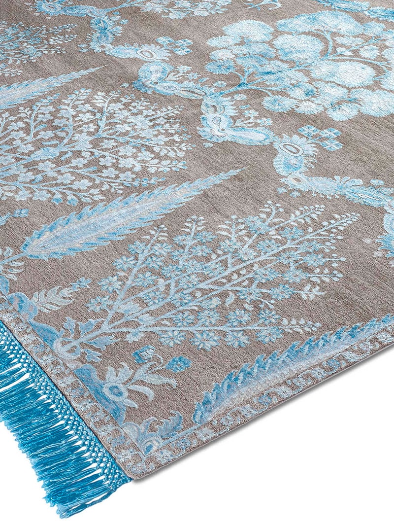 Tapis de luxe fait main Mughal bleu gris