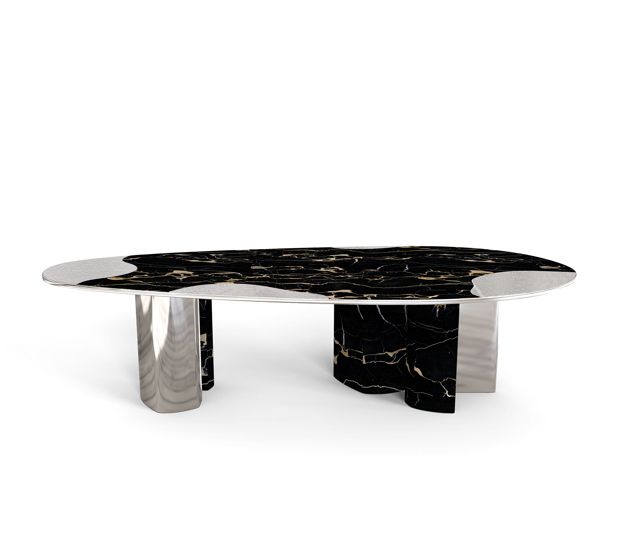 Athena Portoro marmer en zilveren eettafel