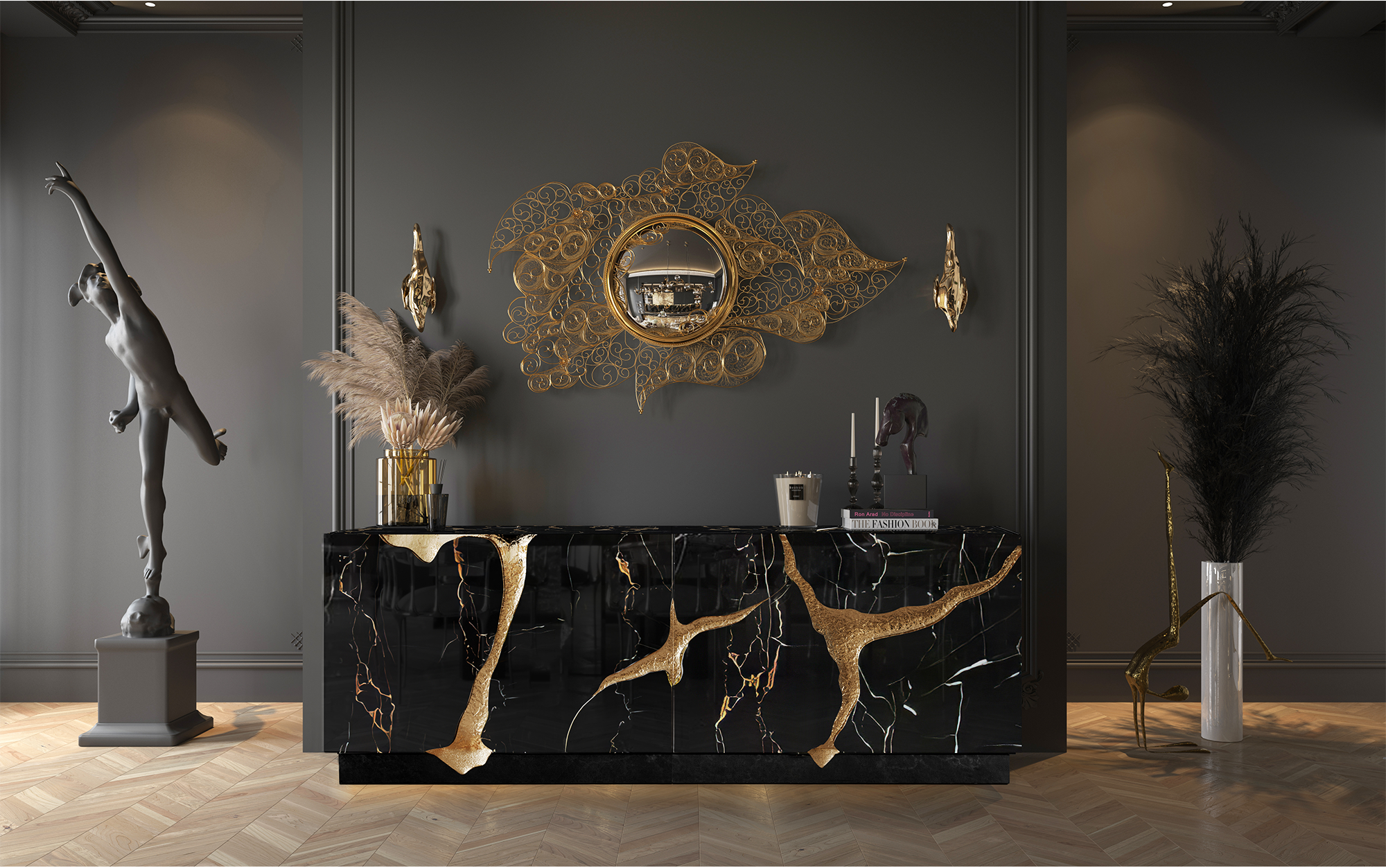 Zwart en gouden weelderig dressoir