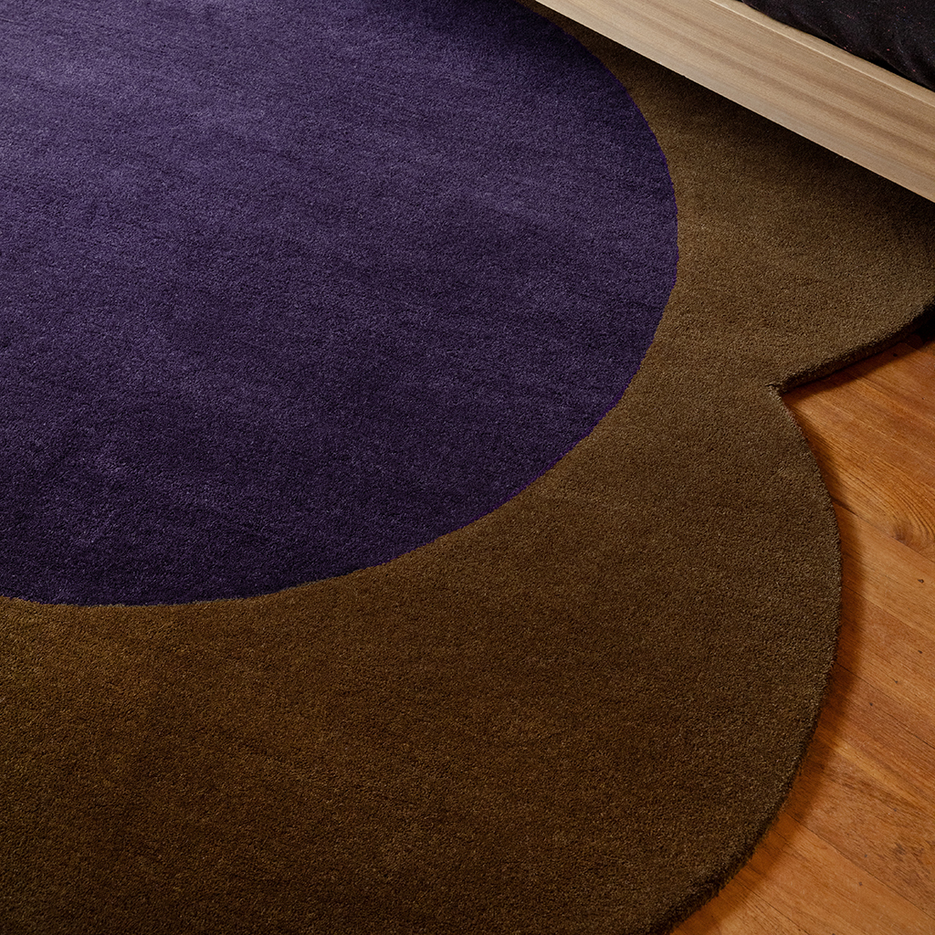 Tapis en laine designer Flower Spot châtaigne/violet | Taille: Ø 200 cm