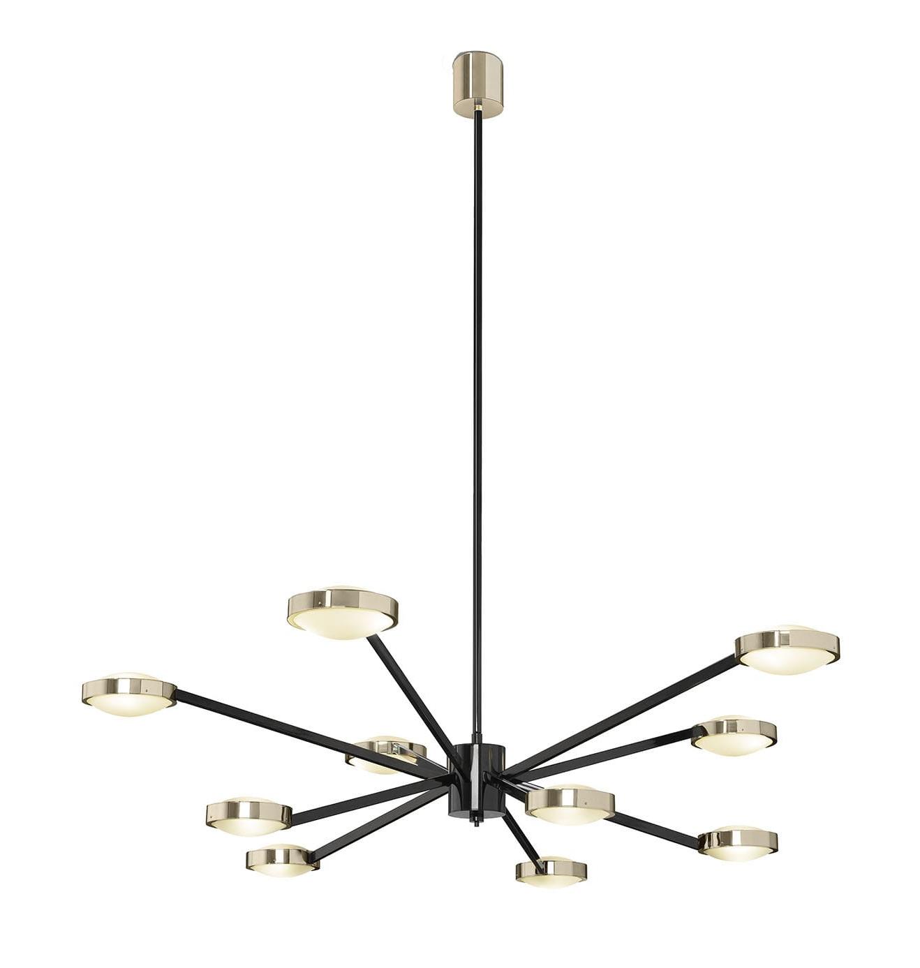 Grand lustre Art Déco en noir et laiton poli